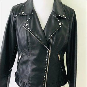 Black Faux Leather motorcycle Jacket by Bar III